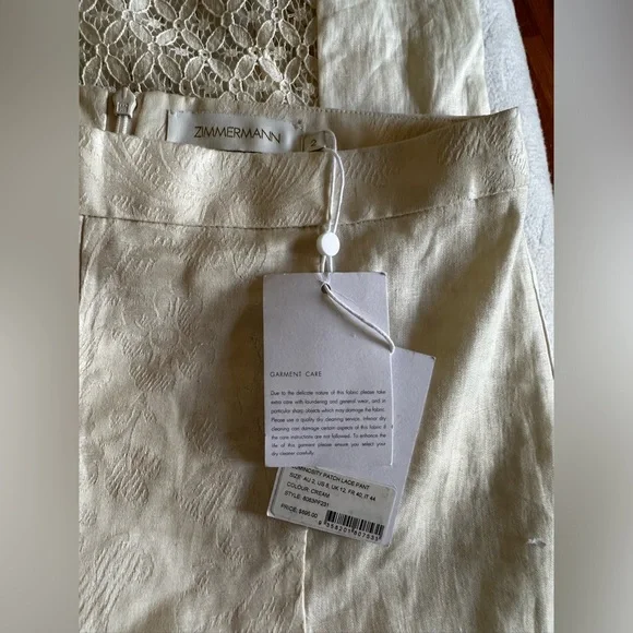 NWT $695 Zimmerman LUMINOSITY PATCH LACE PANT SIZE: AU 2, US 6-8
COLOUR: CREAM - Picture 11 of 14